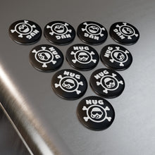Load image into Gallery viewer, NUG Crossbones Button Magnet, Round (1 & 10 pcs)