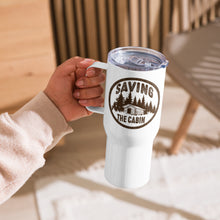 Load image into Gallery viewer, Saving the Cabin logo travel mug with a handle
